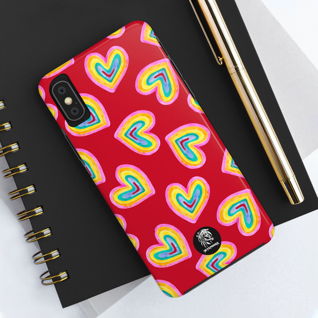 Rainbow Heart Tough Phone Case (For iPhone, Galaxy & More) - Dark Red