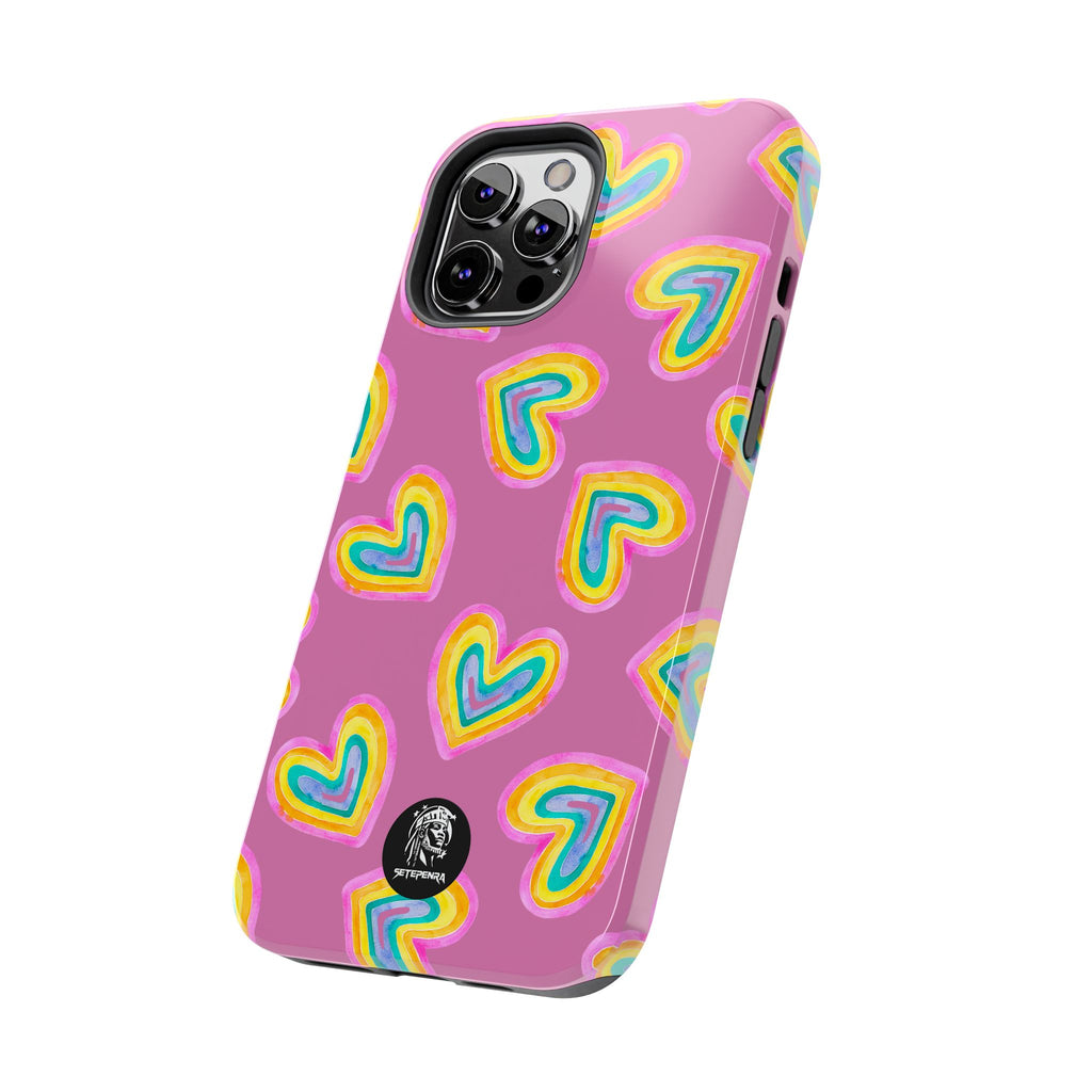 Rainbow Heart Tough Phone Case (For iPhone, Galaxy & More) - Light Pink