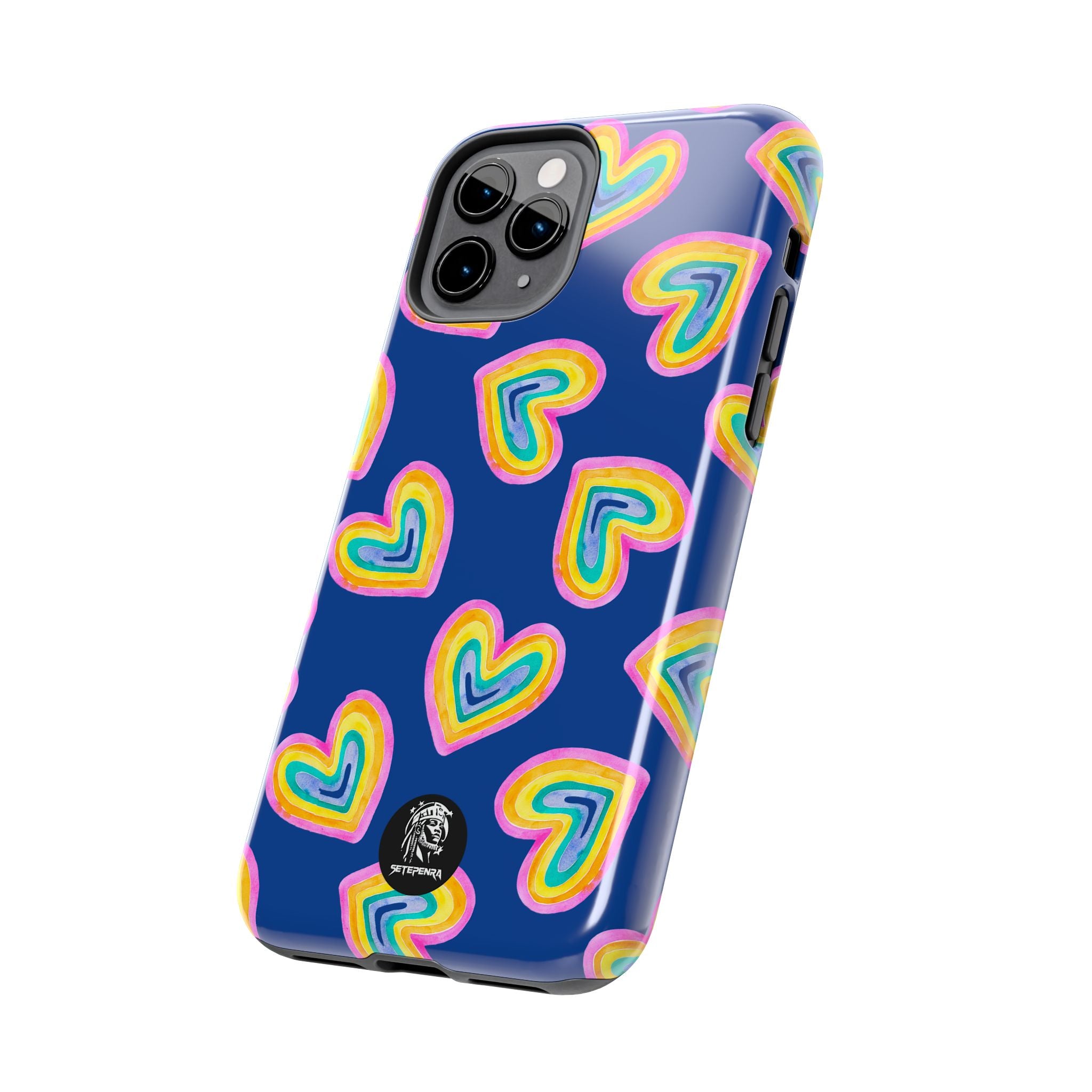 Rainbow Heart Tough Phone Case (For iPhone, Galaxy & More) - Dark Blue