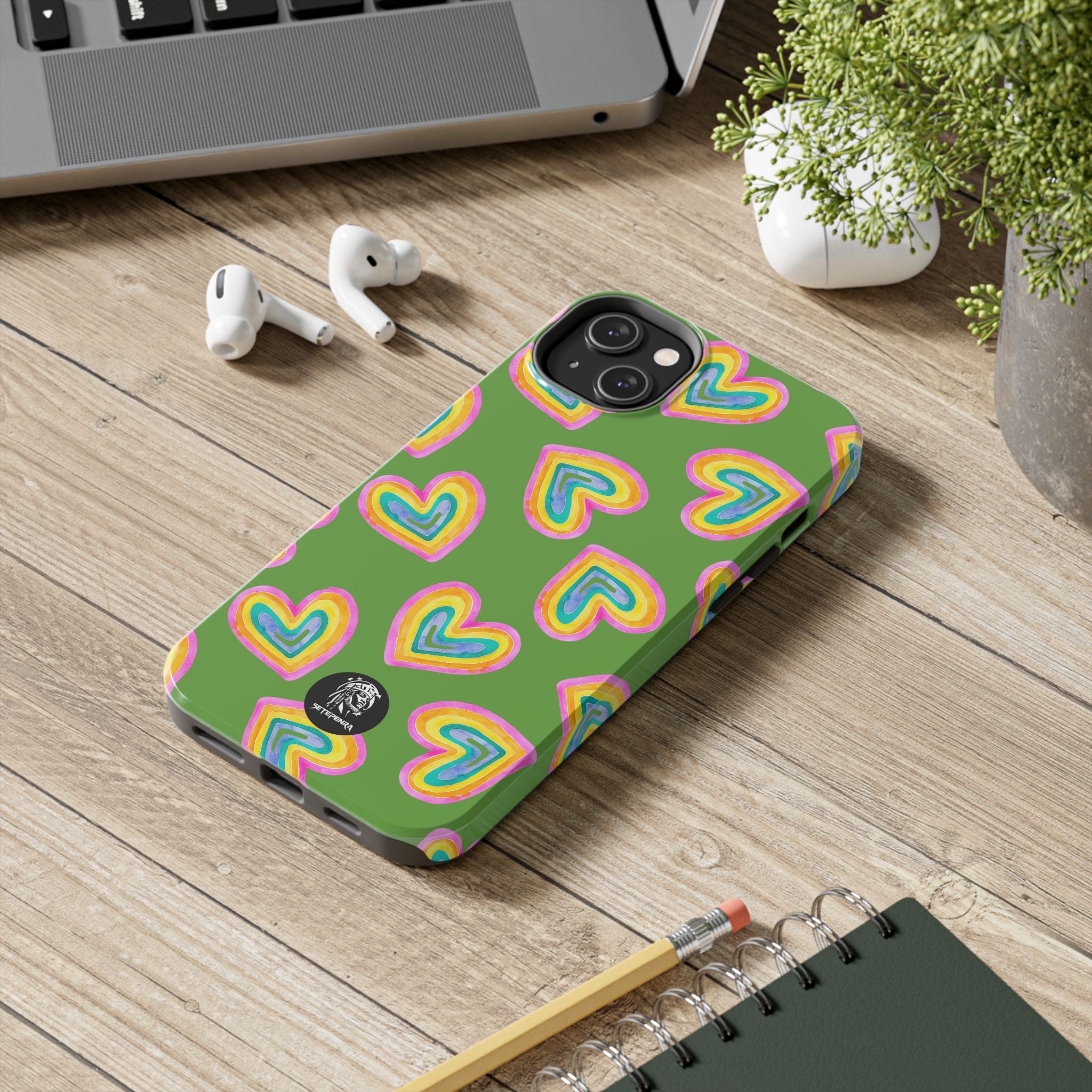 Rainbow Heart Tough Phone Case (For iPhone, Galaxy & More) - Green