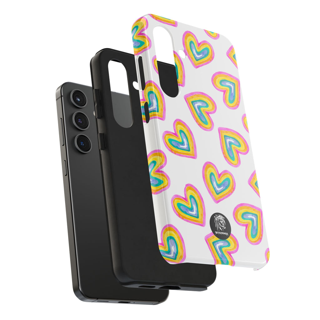 Rainbow Heart Tough Phone Case (For iPhone, Galaxy & More) - White