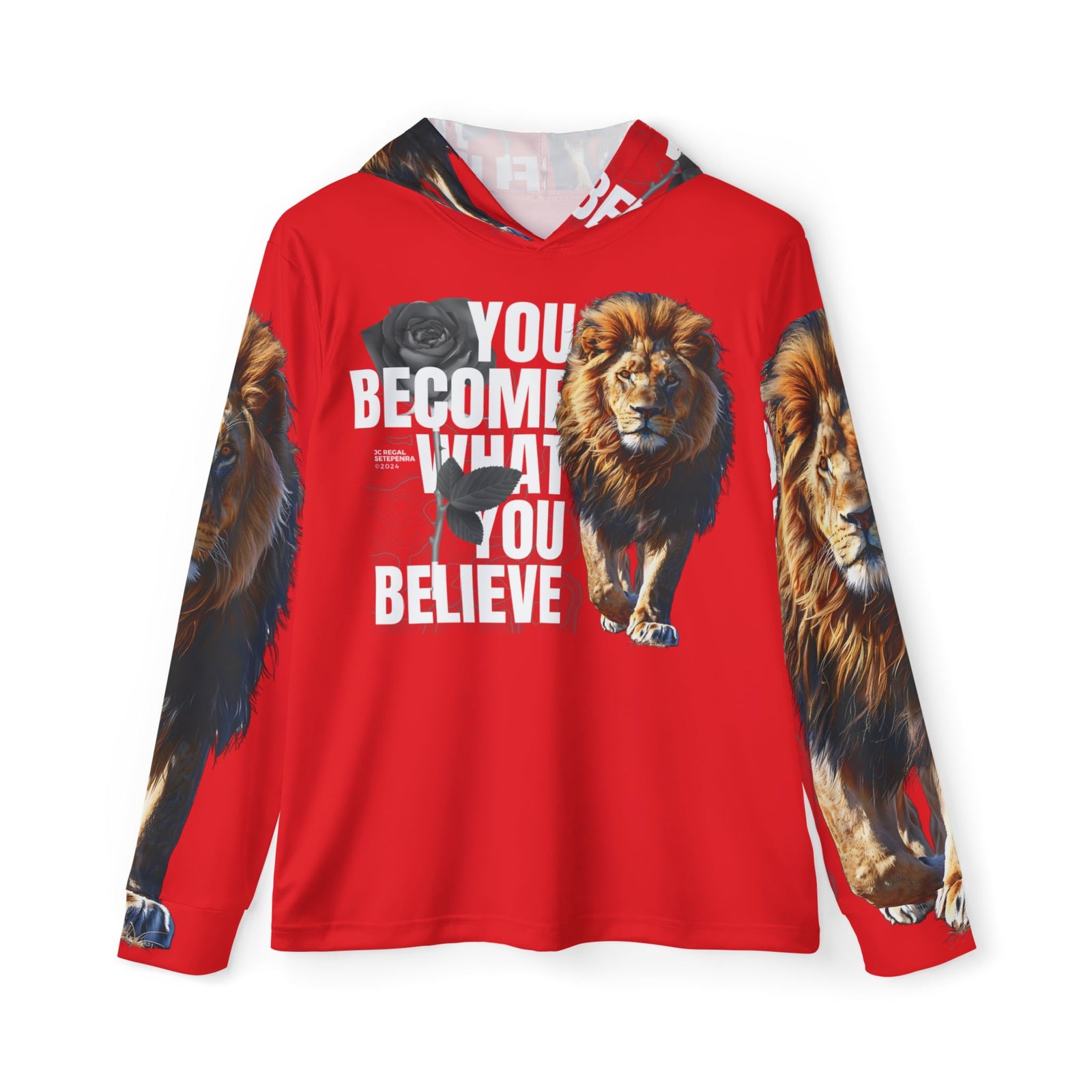 You Become What You Believe Men's Sports Warmup Hoodie (Red) SETEPENRA All Over Prints.