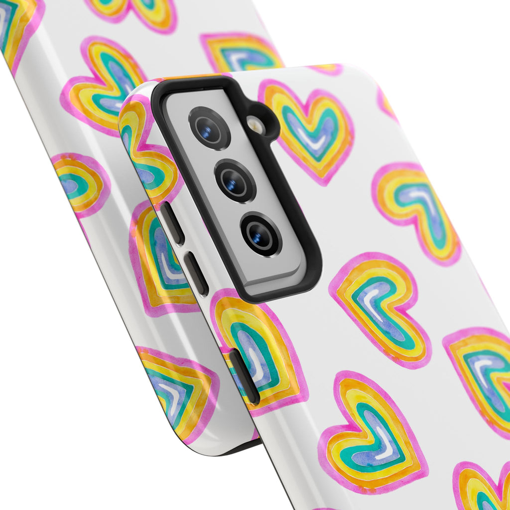 Rainbow Heart Tough Phone Case (For iPhone, Galaxy & More) - White