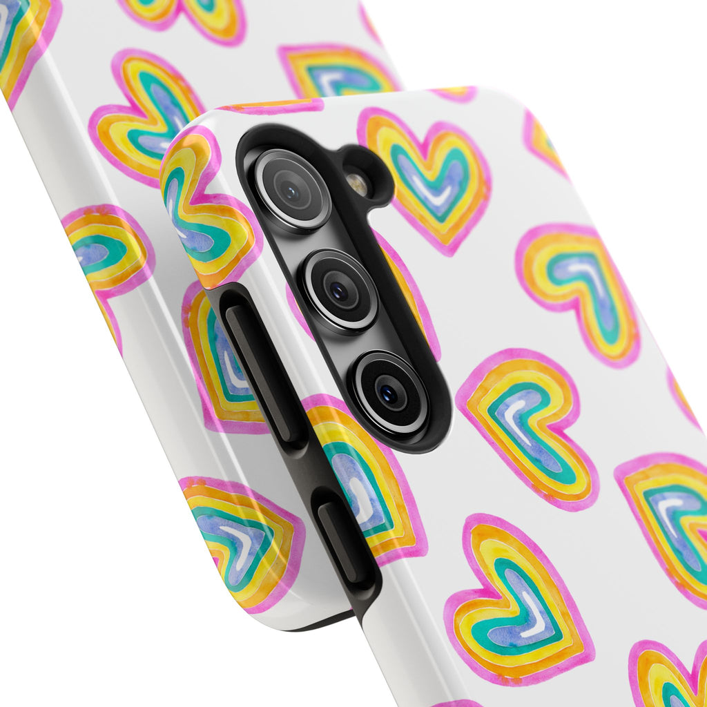 Rainbow Heart Tough Phone Case (For iPhone, Galaxy & More) - White