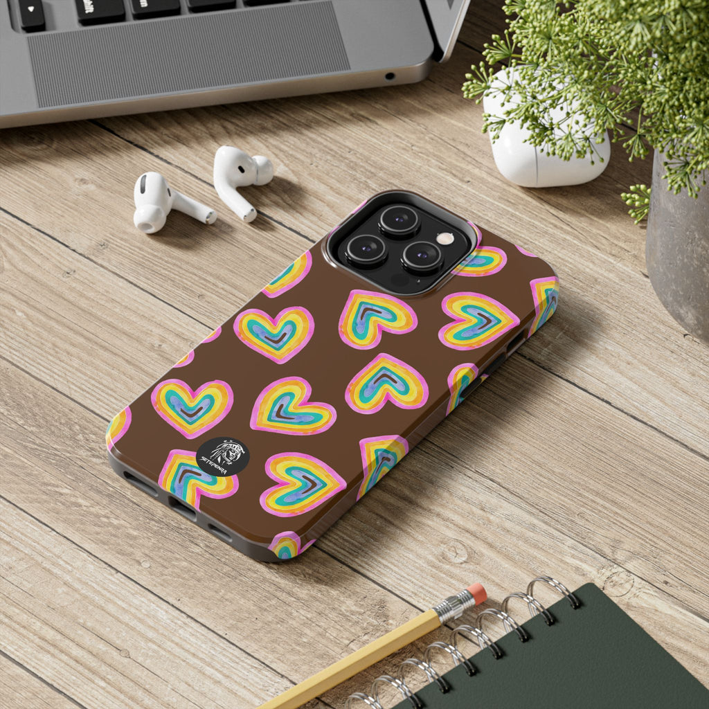 Rainbow Heart Tough Phone Case (For iPhone, Galaxy & More) - Brown