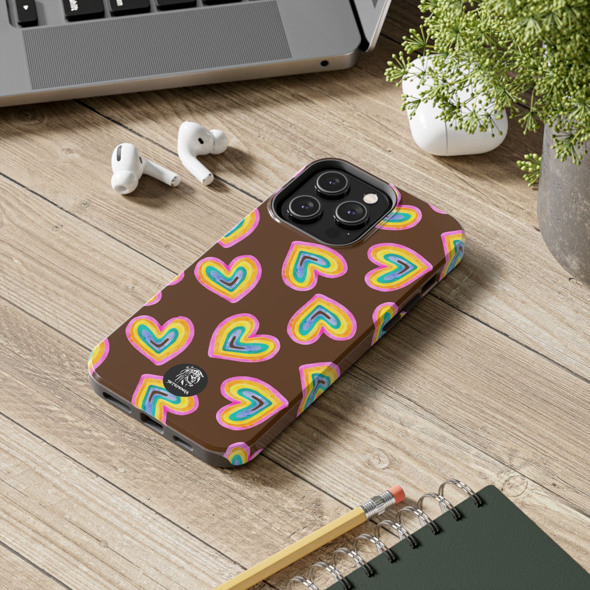 Rainbow Heart Tough Phone Case (For iPhone, Galaxy & More) - Brown