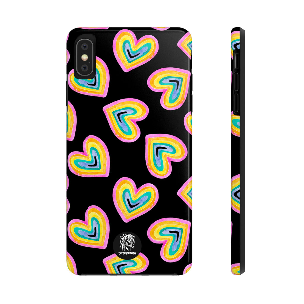 Rainbow Heart Tough Phone Case (For iPhone, Galaxy & More) - Black SETEPENRA Phone Case.