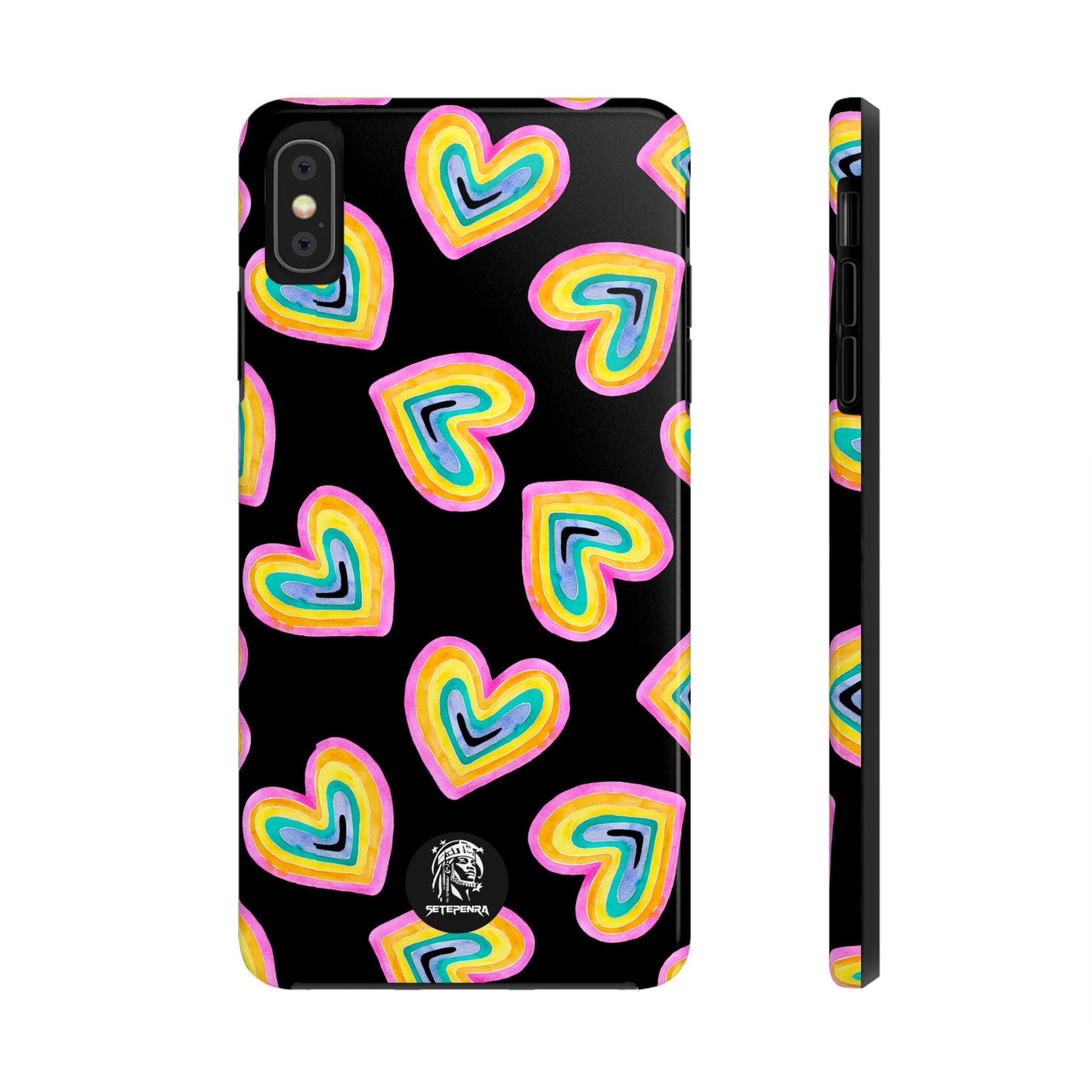 Rainbow Heart Tough Phone Case (For iPhone, Galaxy & More) - Black SETEPENRA Phone Case.