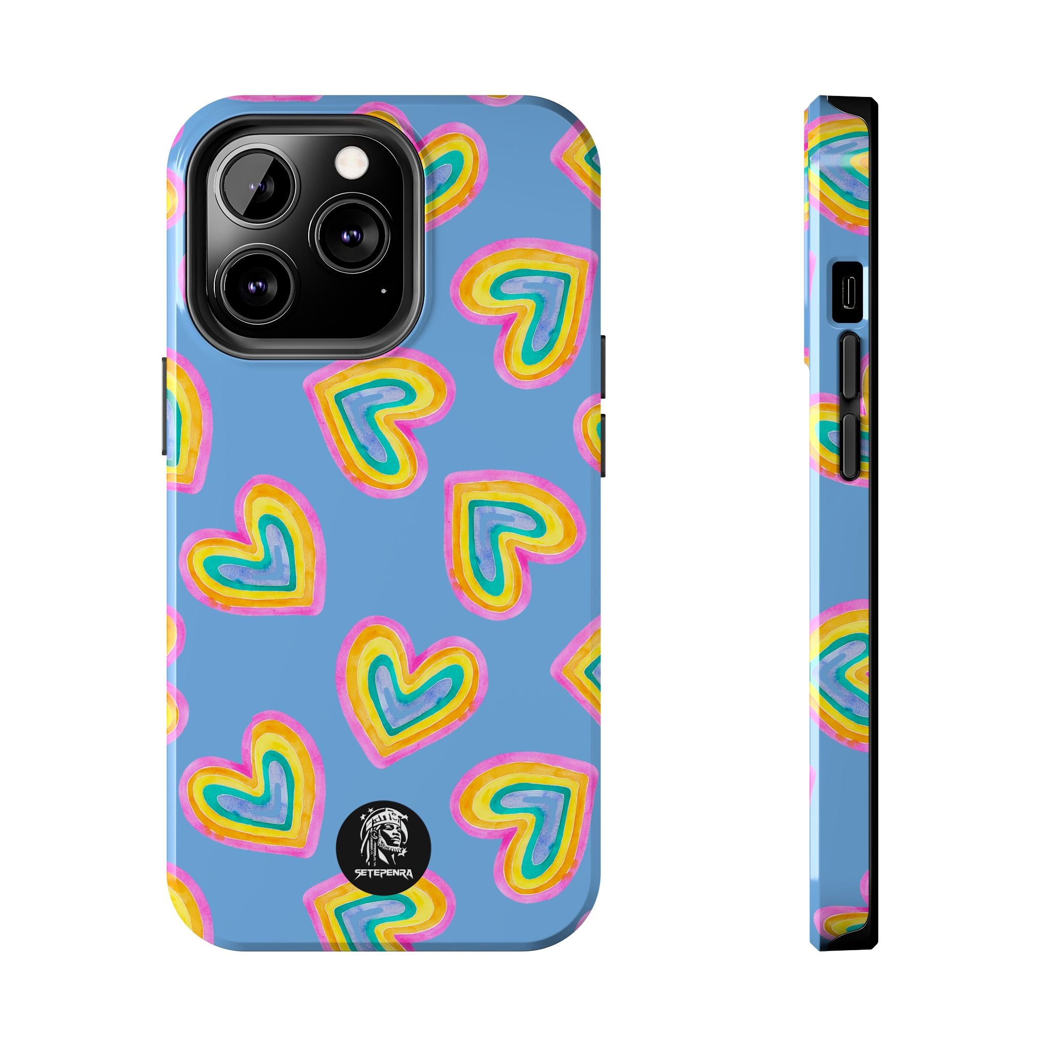 Rainbow Heart Tough Phone Case (For iPhone, Galaxy & More) - Light Blue SETEPENRA Phone Case.