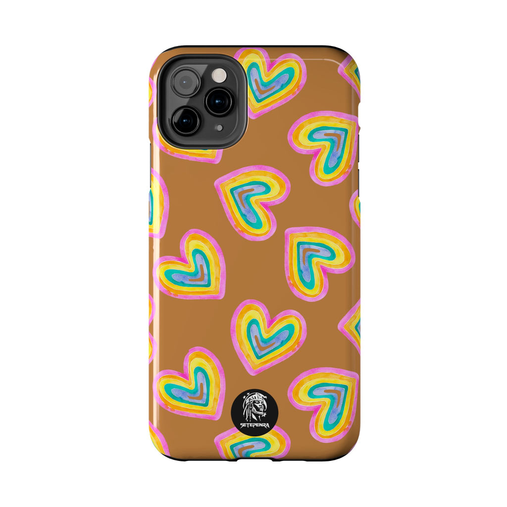 Rainbow Heart Tough Phone Case (For iPhone, Galaxy & More) - Light Brown