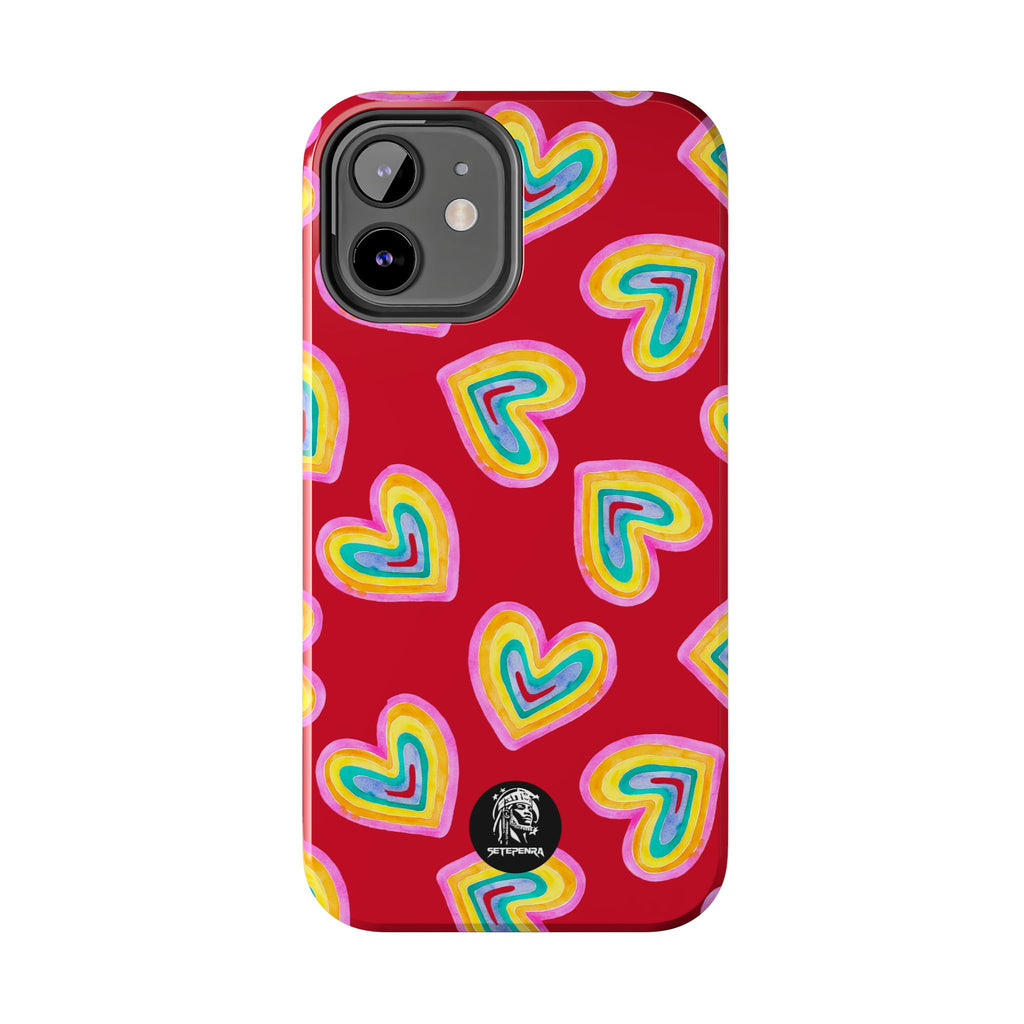 Rainbow Heart Tough Phone Case (For iPhone, Galaxy & More) - Dark Red
