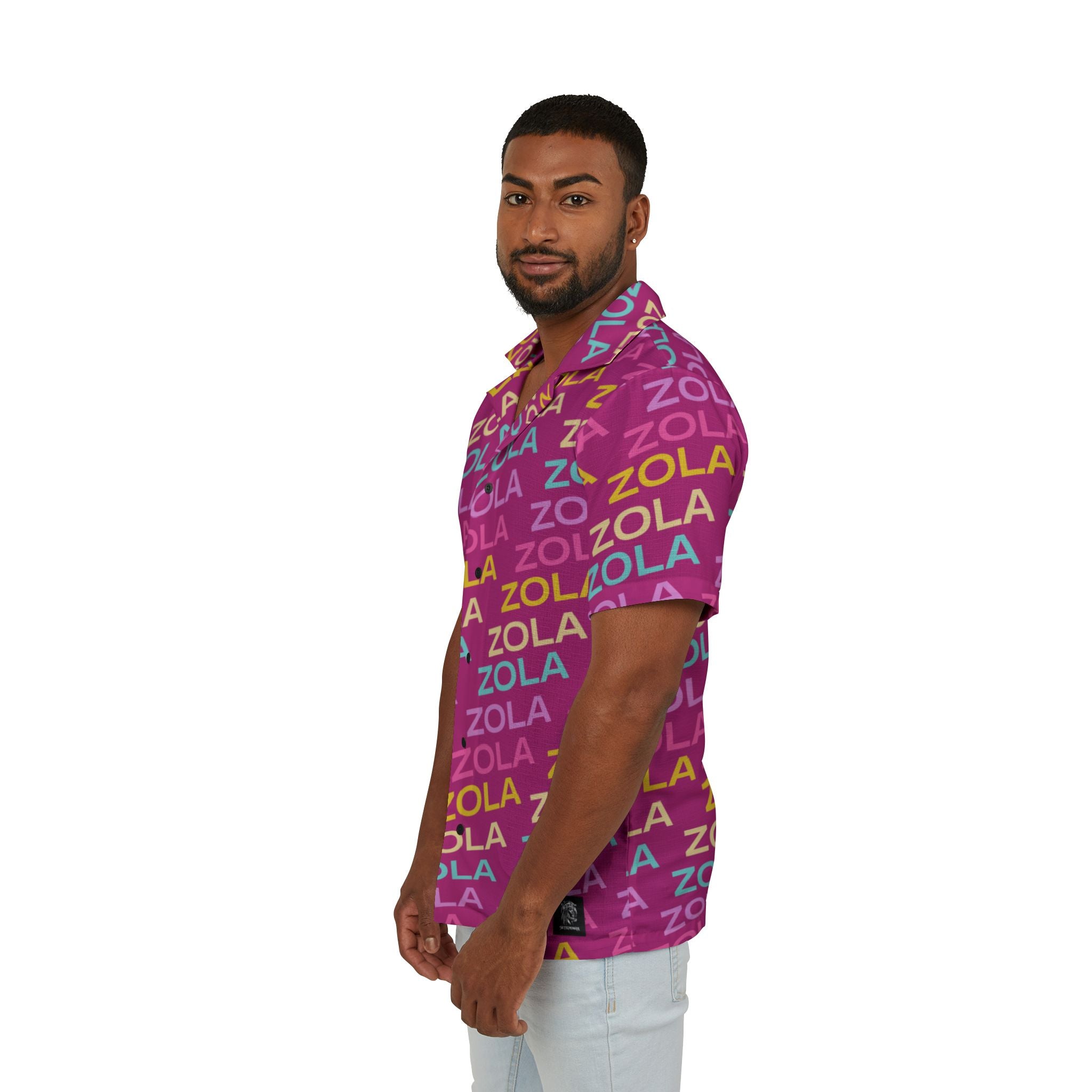 Zola Men's Hawaiian Camp Shirt (Pink) SETEPENRA All Over Prints.