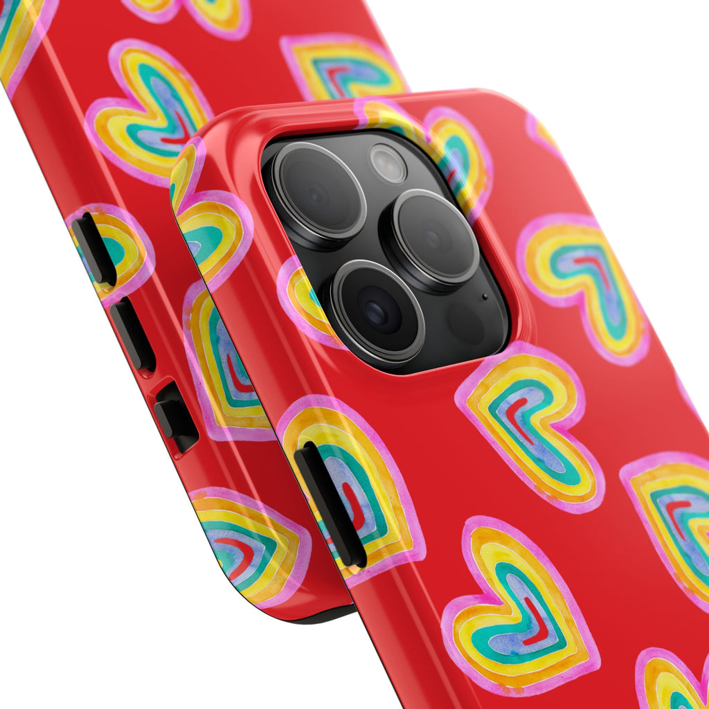 Rainbow Heart Tough Phone Case (For iPhone, Galaxy & More) - Red
