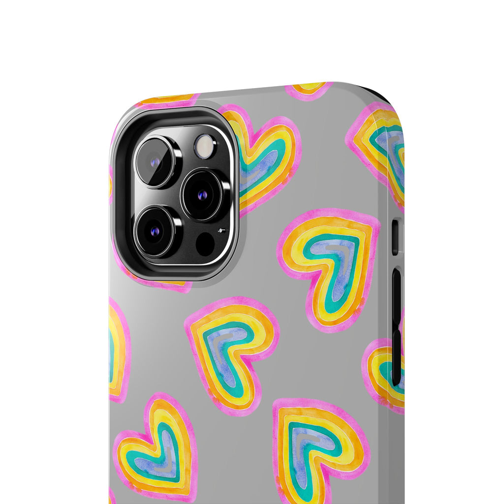 Rainbow Heart Tough Phone Case (For iPhone, Galaxy & More) - Light Grey