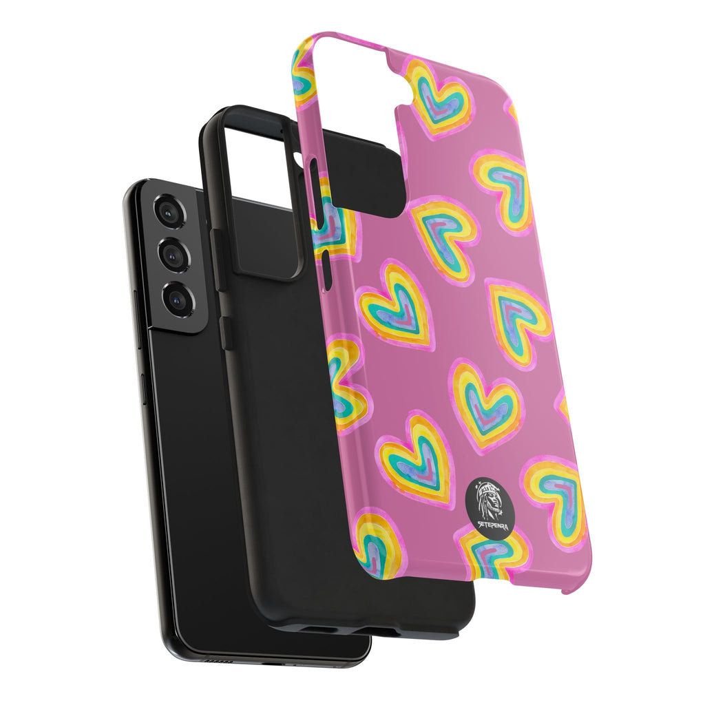 Rainbow Heart Tough Phone Case (For iPhone, Galaxy & More) - Light Pink