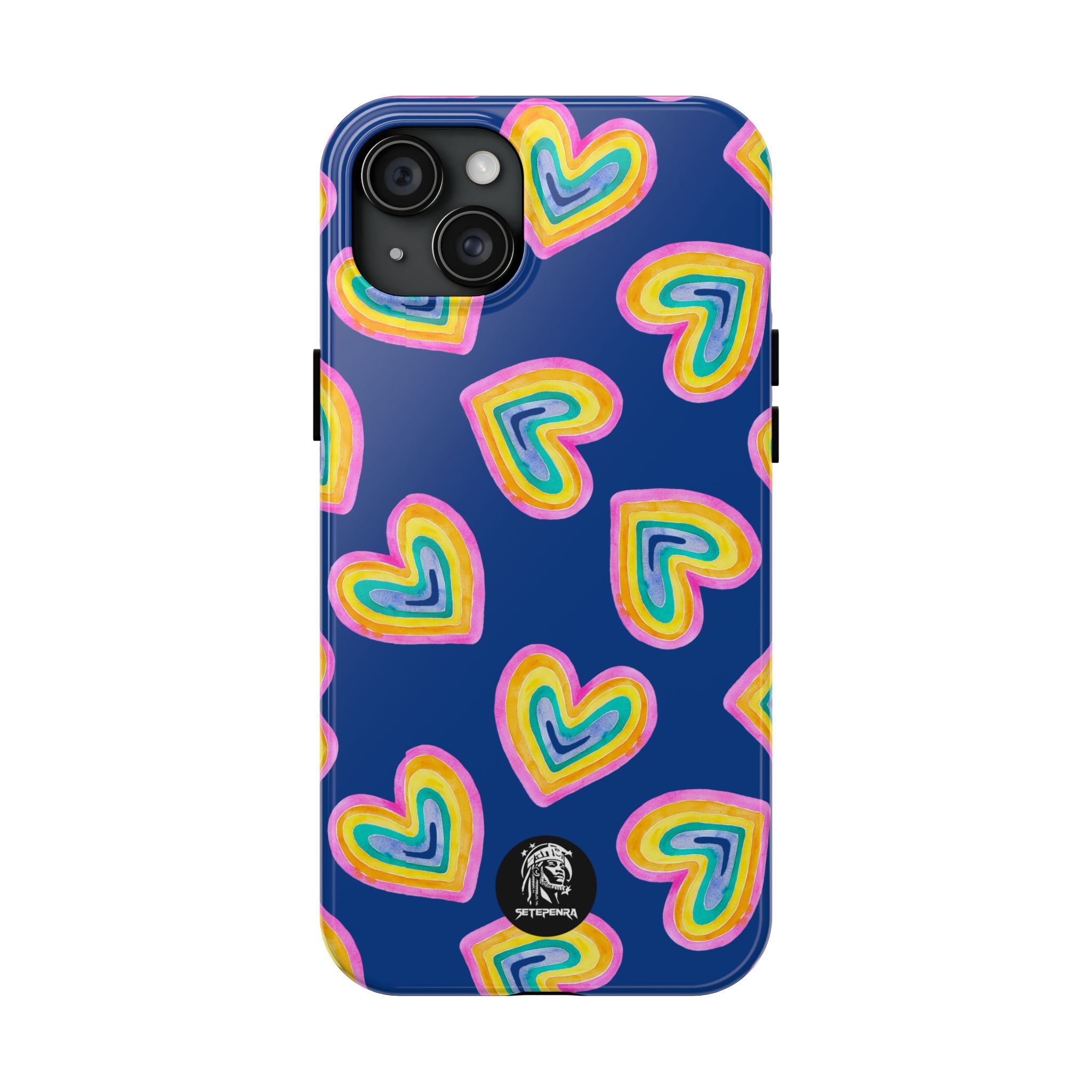 Rainbow Heart Tough Phone Case (For iPhone, Galaxy & More) - Dark Blue