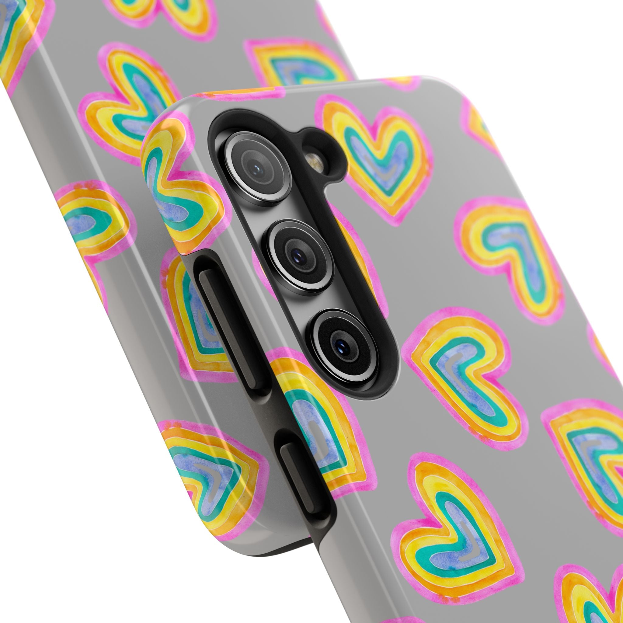 Rainbow Heart Tough Phone Case (For iPhone, Galaxy & More) - Light Grey