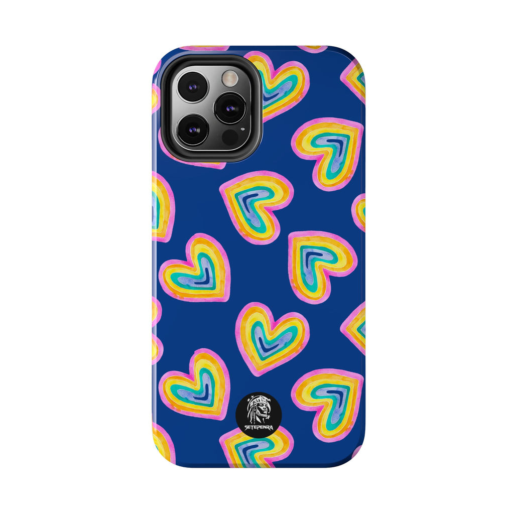 Rainbow Heart Tough Phone Case (For iPhone, Galaxy & More) - Dark Blue