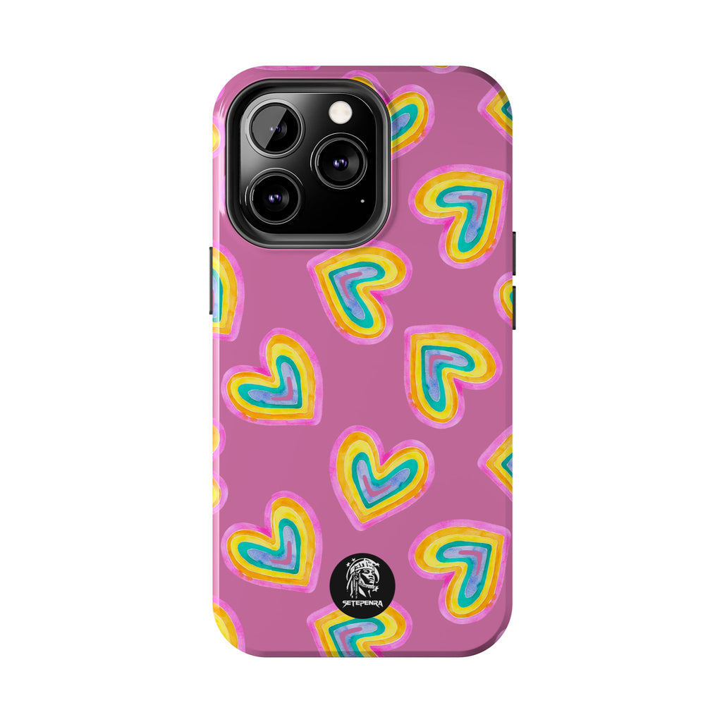 Rainbow Heart Tough Phone Case (For iPhone, Galaxy & More) - Light Pink