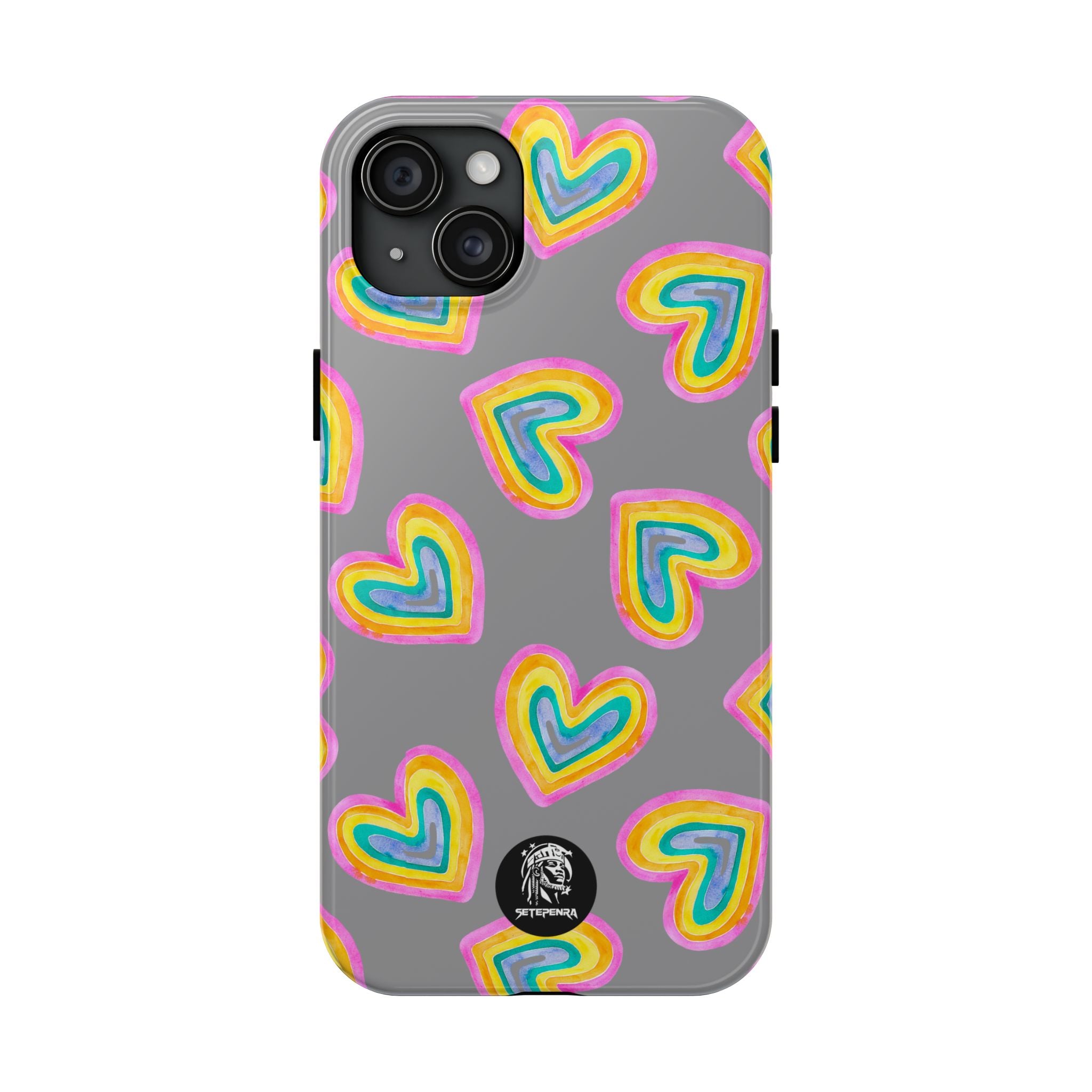 Rainbow Heart Tough Phone Case (For iPhone, Galaxy & More) - Grey