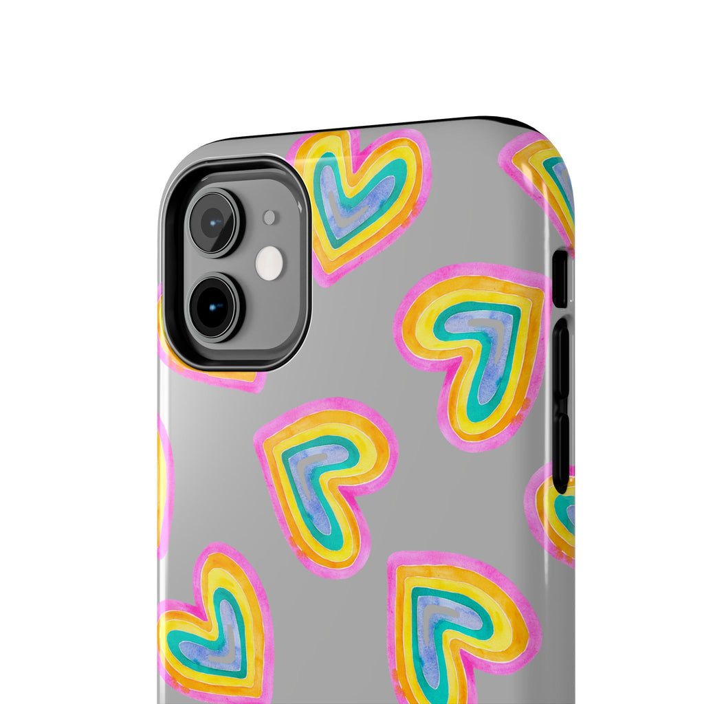 Rainbow Heart Tough Phone Case (For iPhone, Galaxy & More) - Light Grey