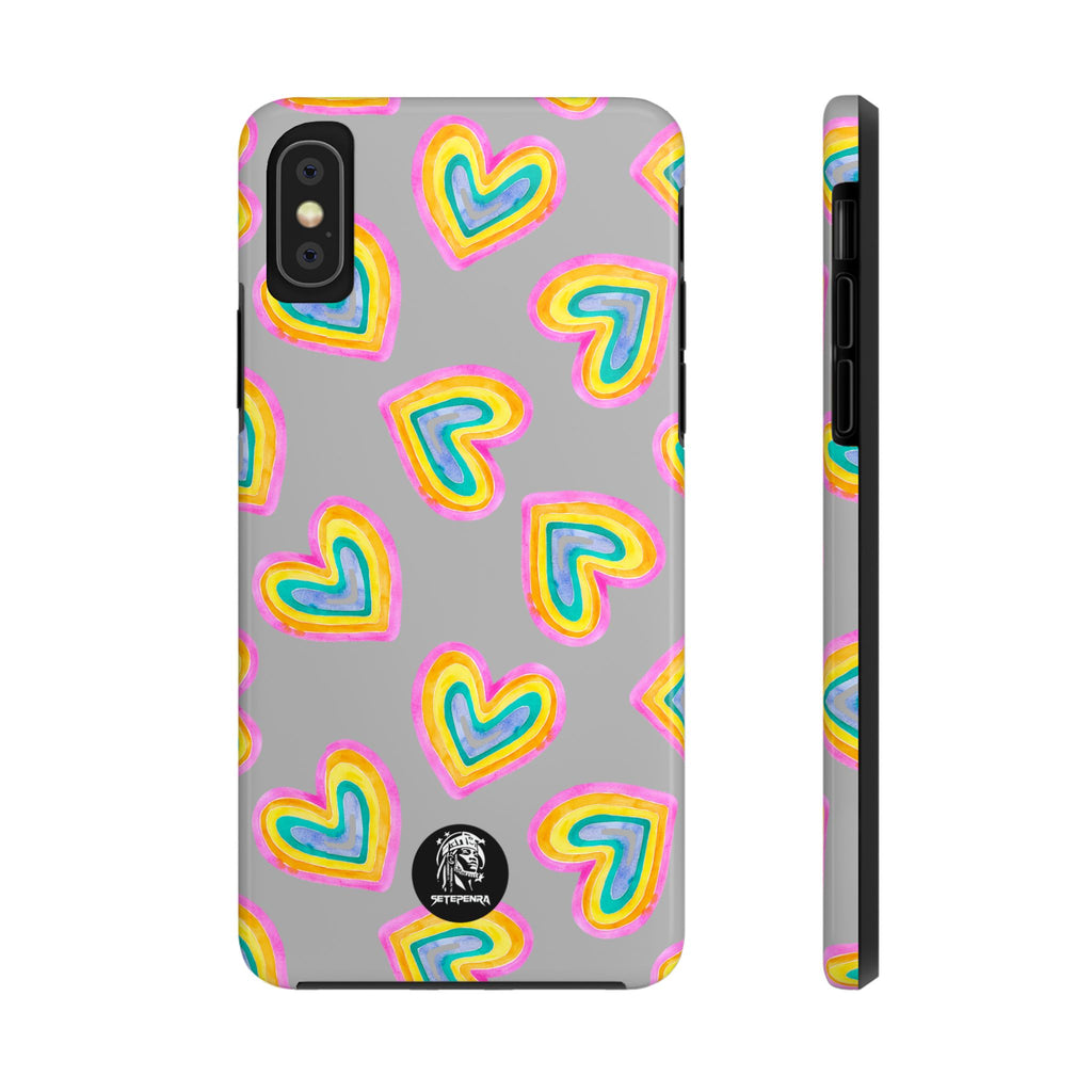 Rainbow Heart Tough Phone Case (For iPhone, Galaxy & More) - Light Grey