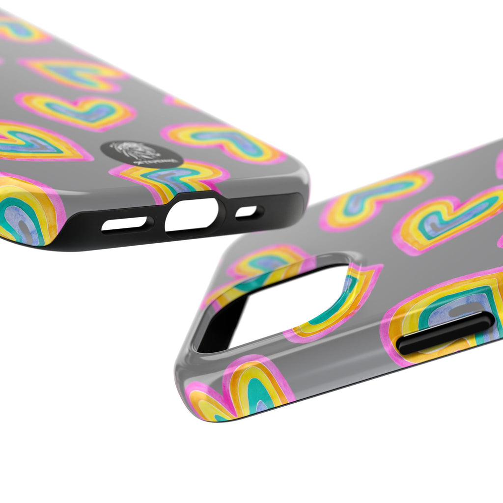Rainbow Heart Tough Phone Case (For iPhone, Galaxy & More) - Grey