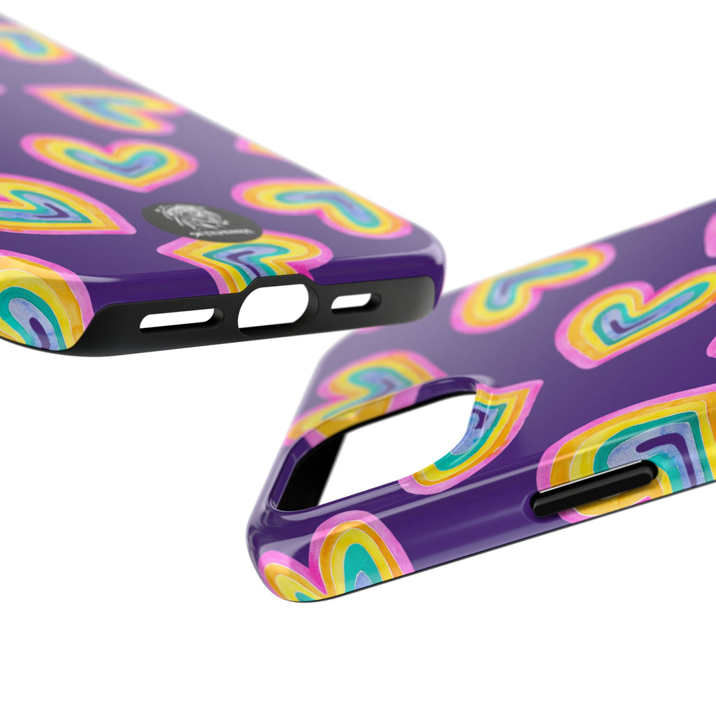 Rainbow Heart Tough Phone Case (For iPhone, Galaxy & More) - Purple
