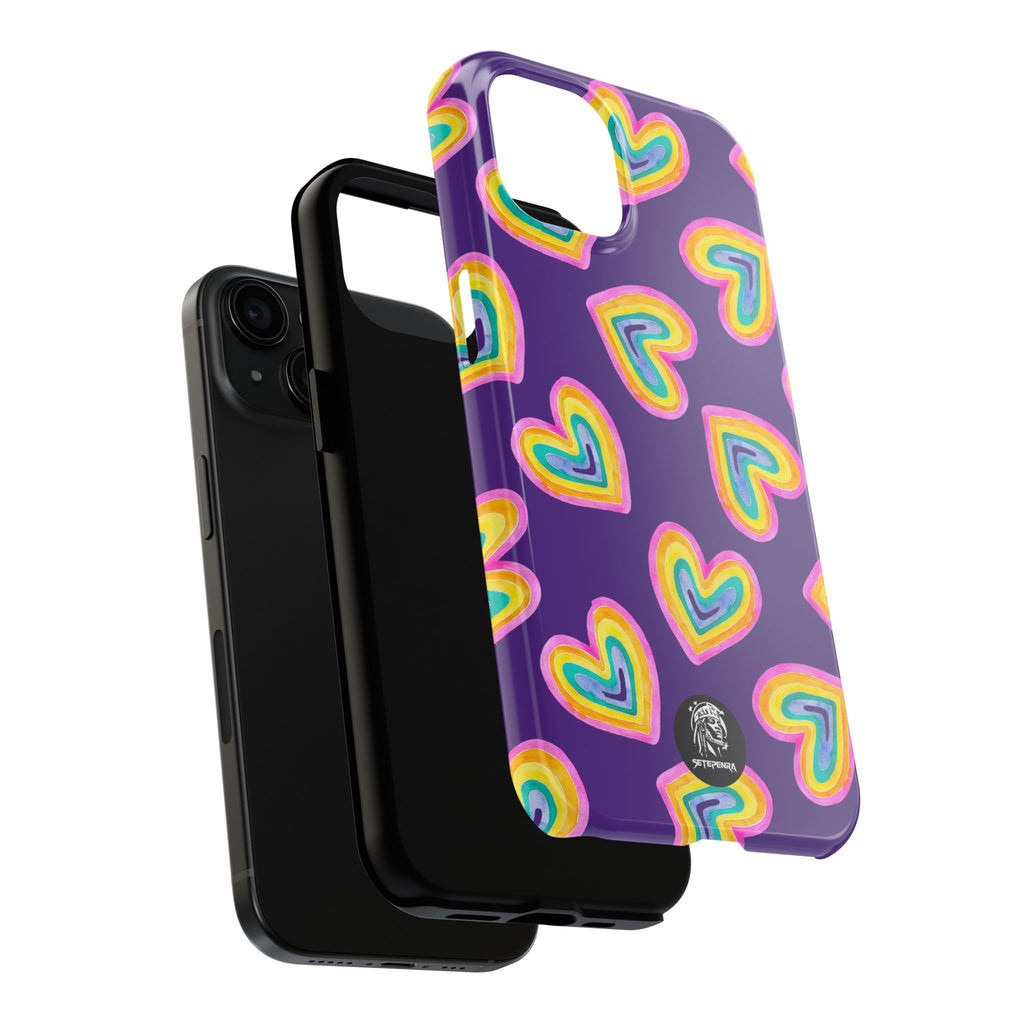 Rainbow Heart Tough Phone Case (For iPhone, Galaxy & More) - Purple