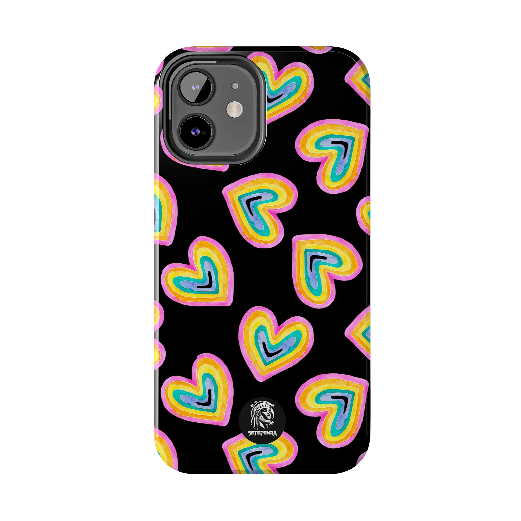 Rainbow Heart Tough Phone Case (For iPhone, Galaxy & More) - Black