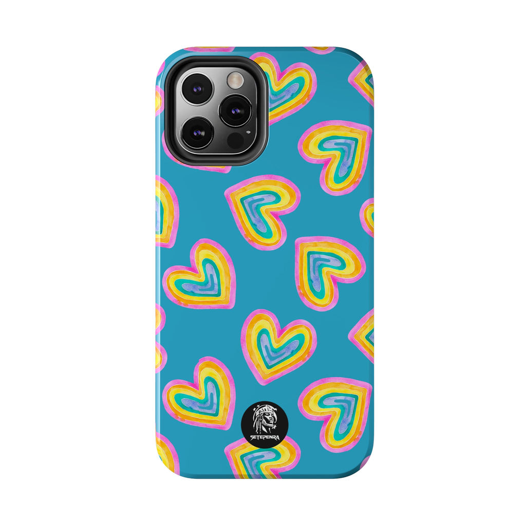 Rainbow Heart Tough Phone Case (For iPhone, Galaxy & More) - Turquoise