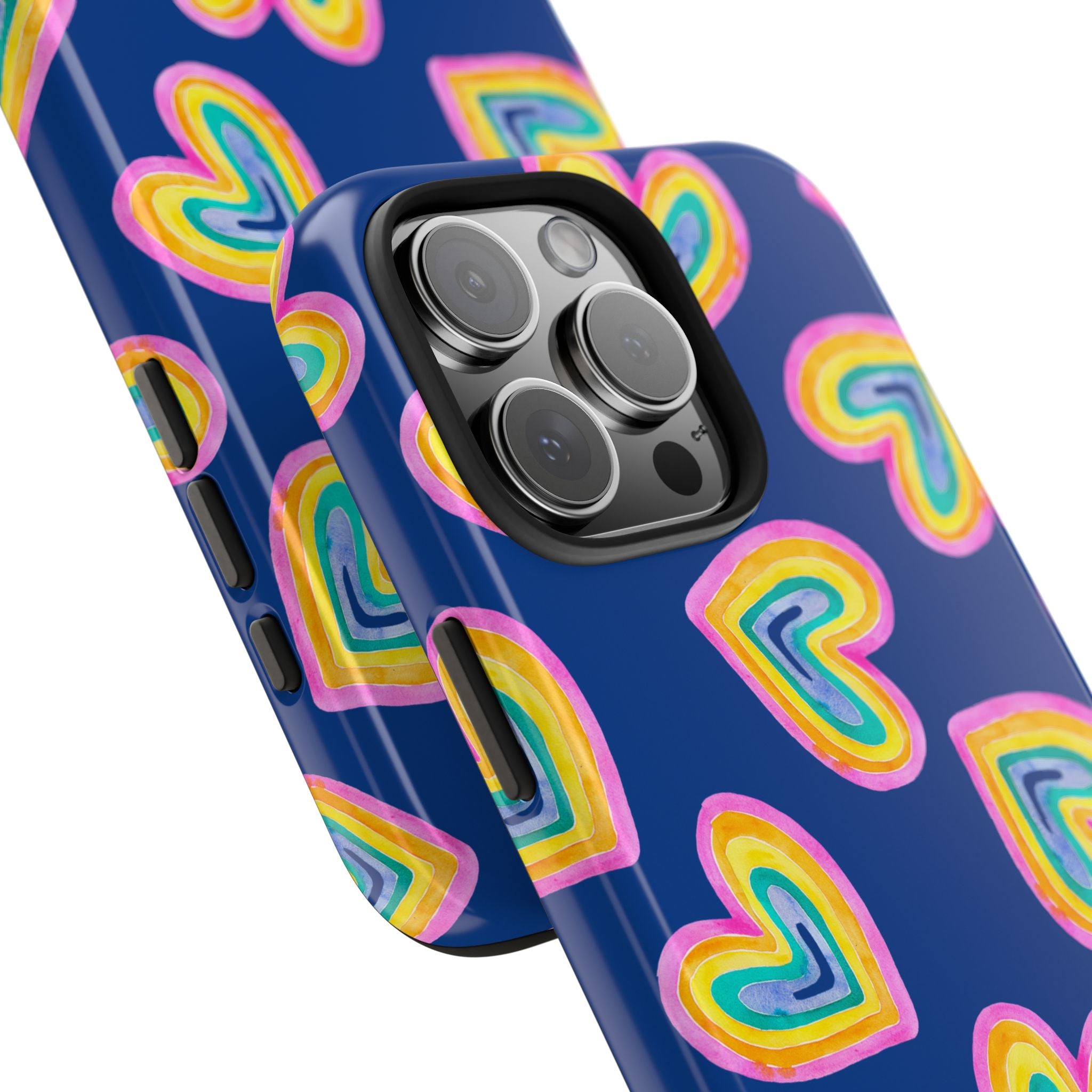 Rainbow Heart Tough Phone Case (For iPhone, Galaxy & More) - Dark Blue