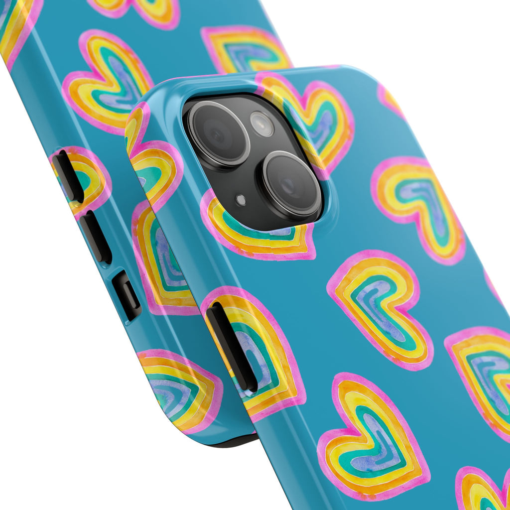 Rainbow Heart Tough Phone Case (For iPhone, Galaxy & More) - Turquoise