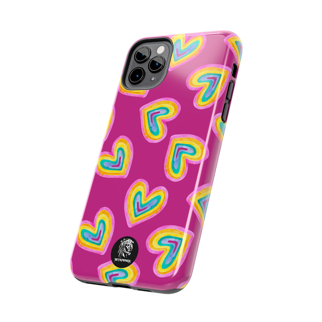Rainbow Heart Tough Phone Case (For iPhone, Galaxy & More) - Pink