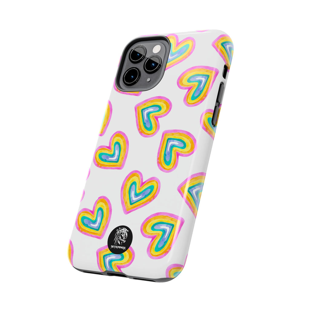 Rainbow Heart Tough Phone Case (For iPhone, Galaxy & More) - White
