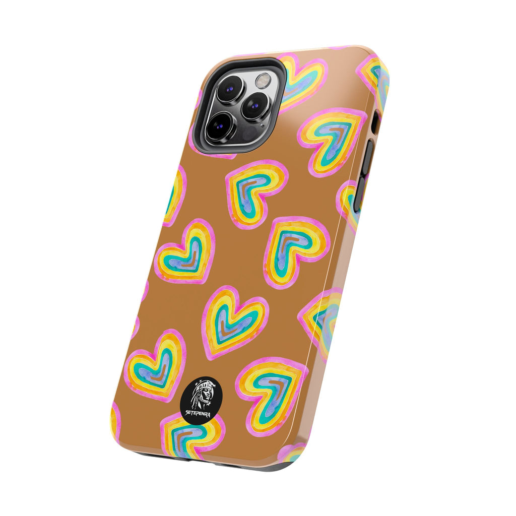 Rainbow Heart Tough Phone Case (For iPhone, Galaxy & More) - Light Brown