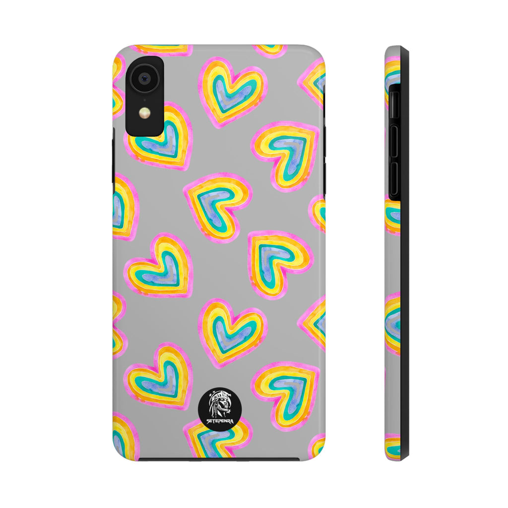 Rainbow Heart Tough Phone Case (For iPhone, Galaxy & More) - Light Grey