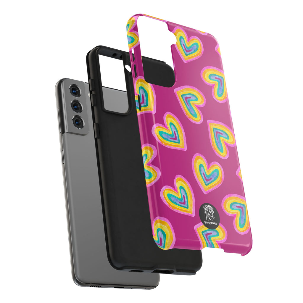 Rainbow Heart Tough Phone Case (For iPhone, Galaxy & More) - Pink