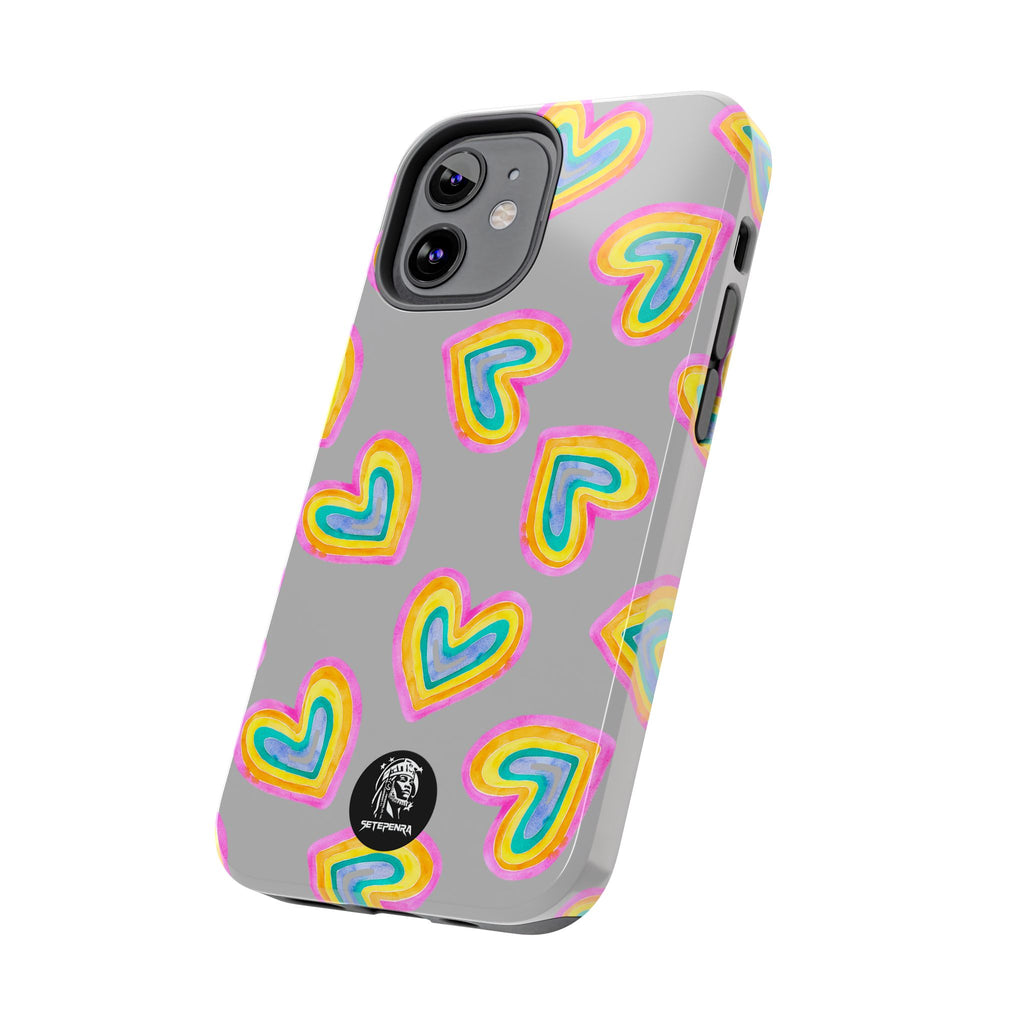 Rainbow Heart Tough Phone Case (For iPhone, Galaxy & More) - Light Grey