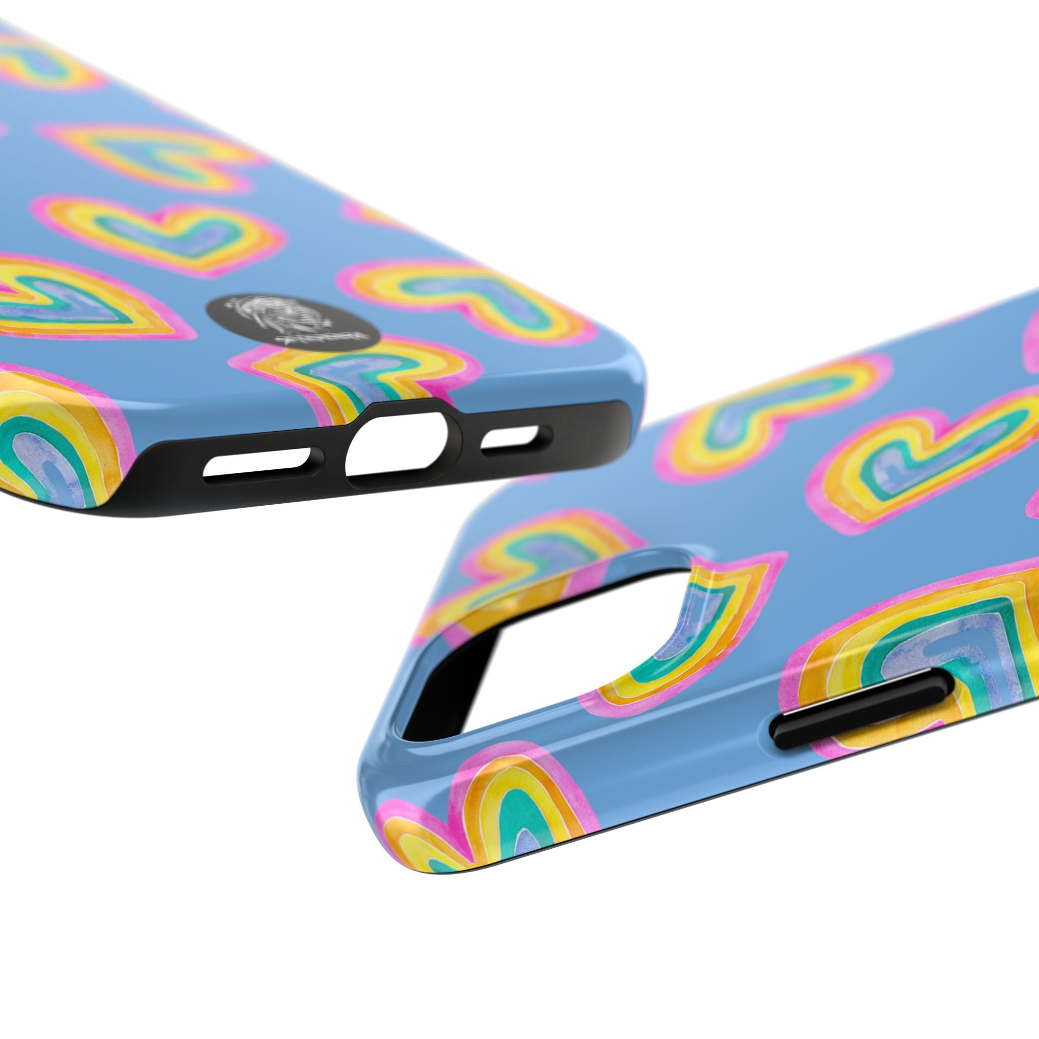 Rainbow Heart Tough Phone Case (For iPhone, Galaxy & More) - Light Blue