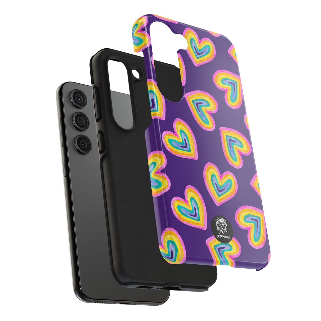 Rainbow Heart Tough Phone Case (For iPhone, Galaxy & More) - Purple