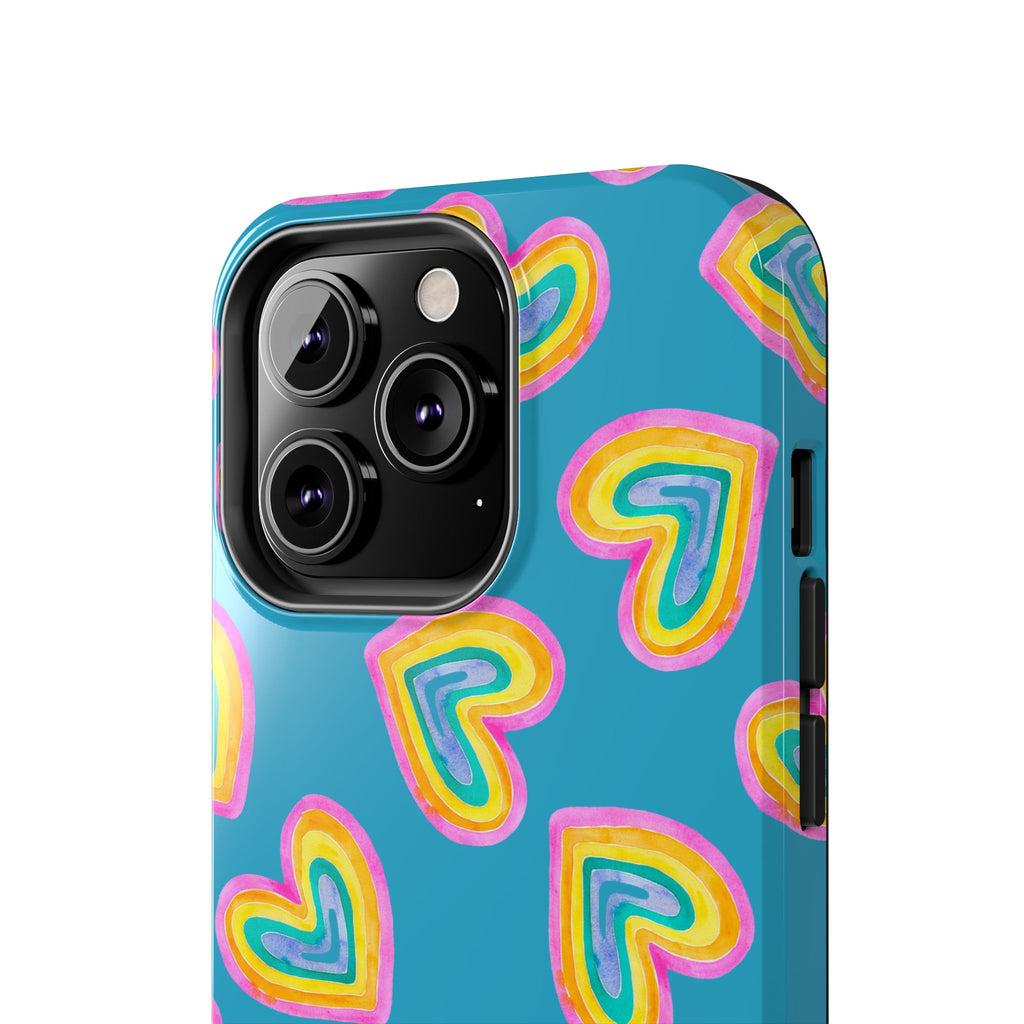 Rainbow Heart Tough Phone Case (For iPhone, Galaxy & More) - Turquoise