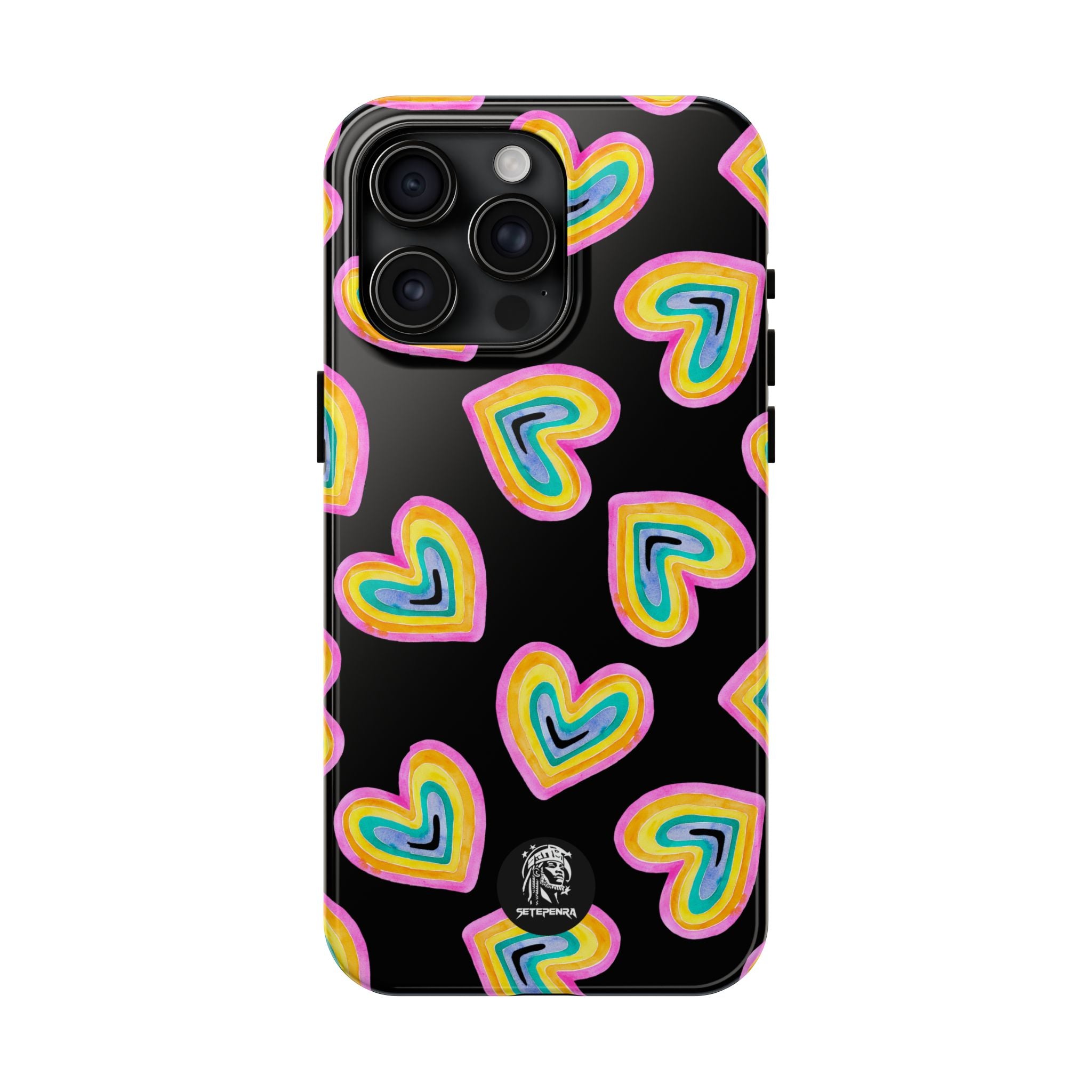 Rainbow Heart Tough Phone Case (For iPhone, Galaxy & More) - Black