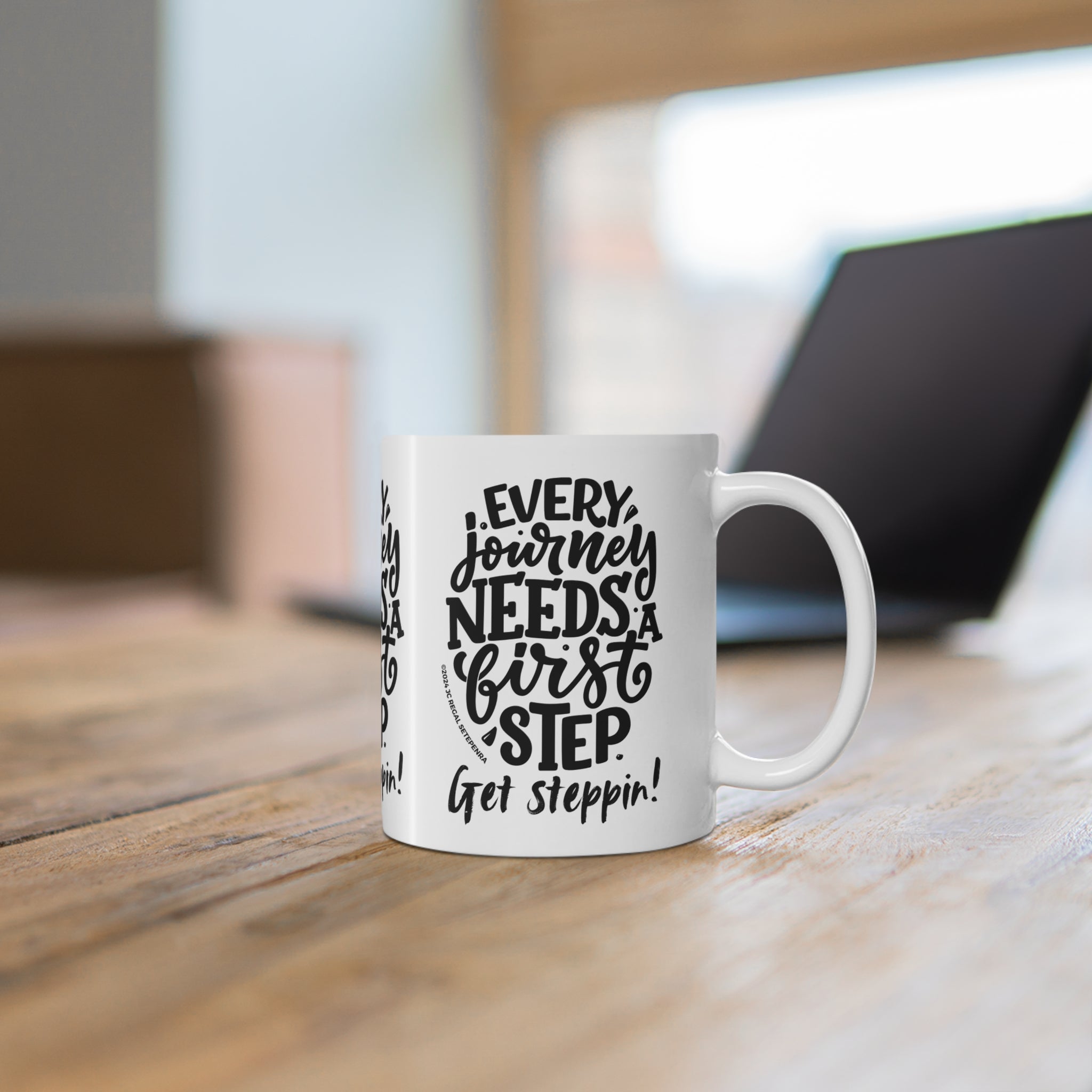 Get Steppin! White Ceramic Mug, 11oz SETEPENRA Mug.
