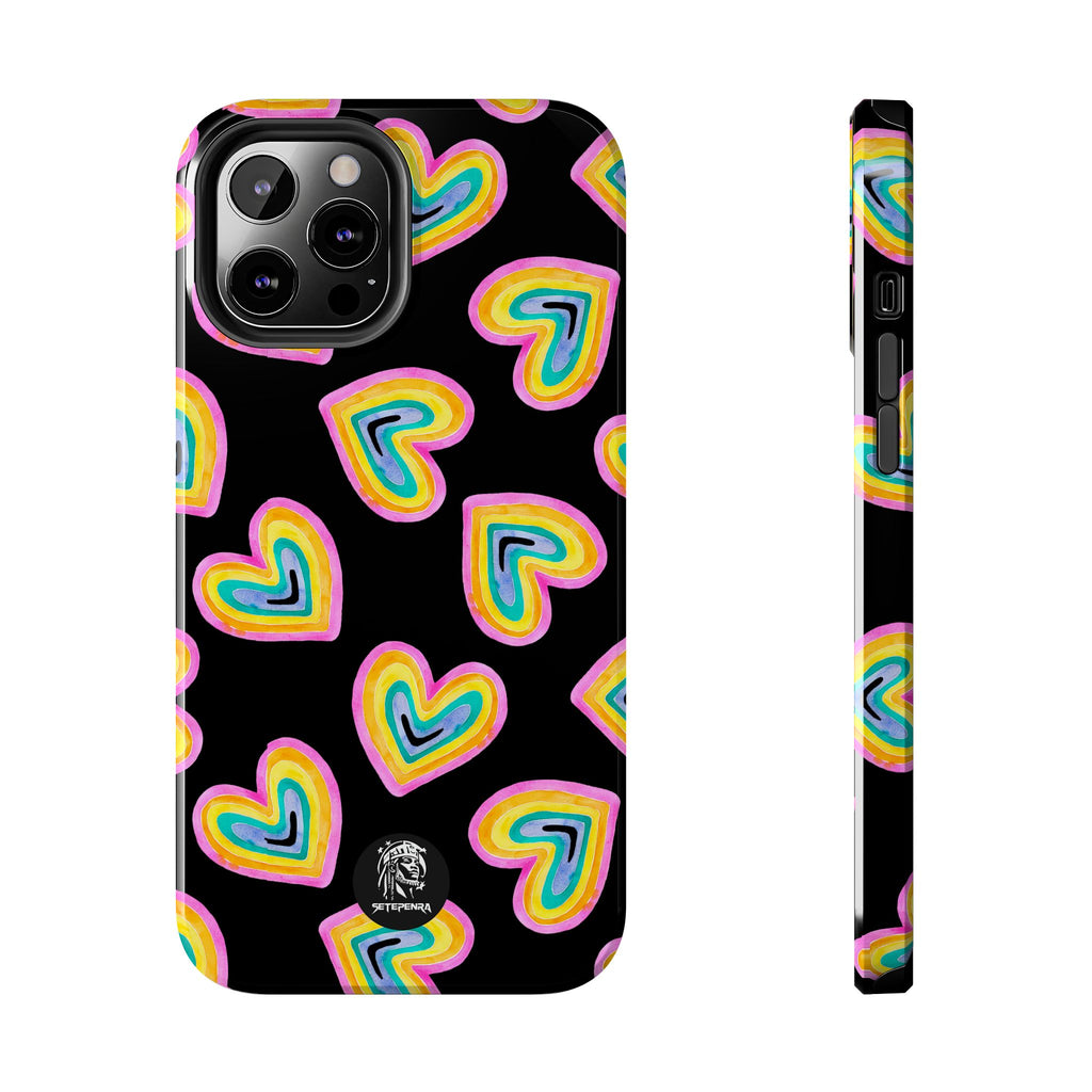 Rainbow Heart Tough Phone Case (For iPhone, Galaxy & More) - Black SETEPENRA Phone Case.