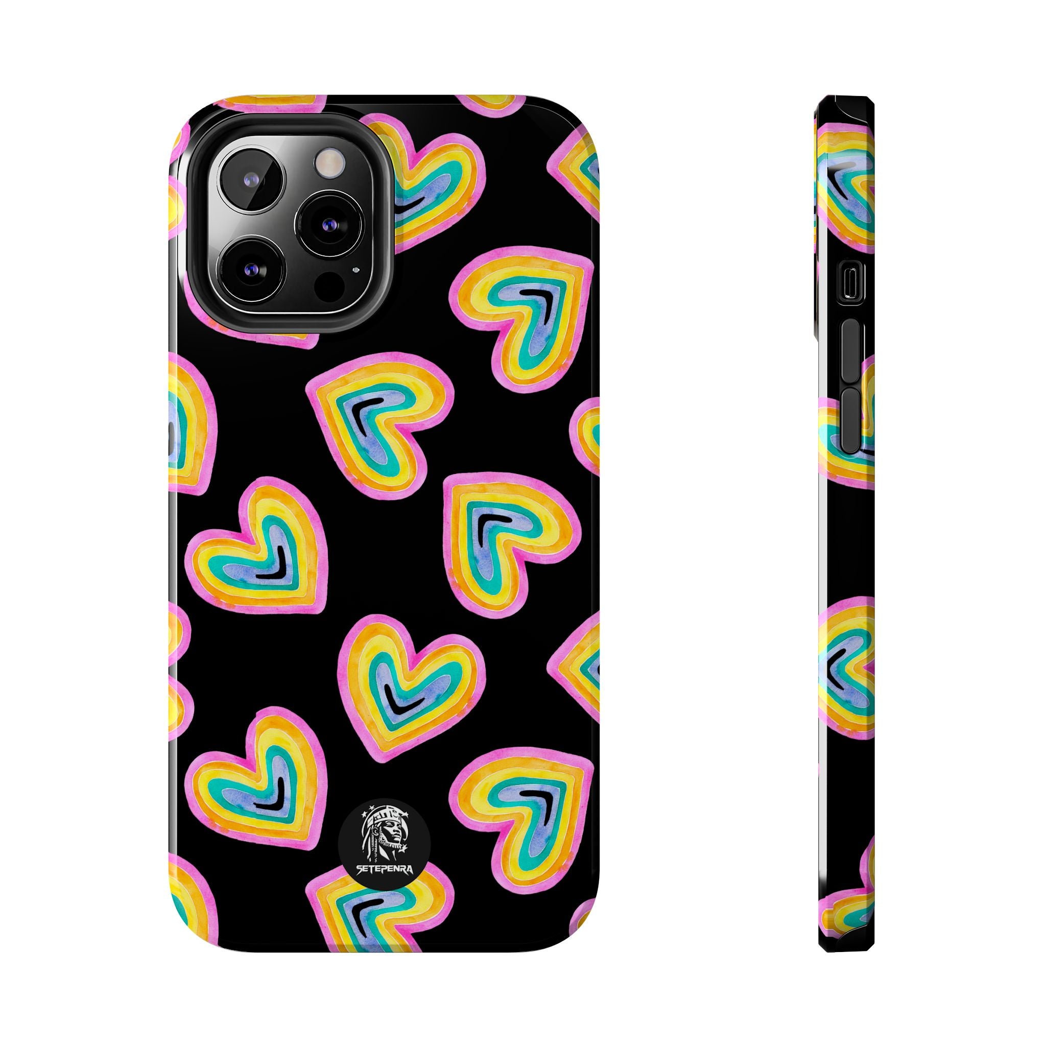Rainbow Heart Tough Phone Case (For iPhone, Galaxy & More) - Black SETEPENRA Phone Case.