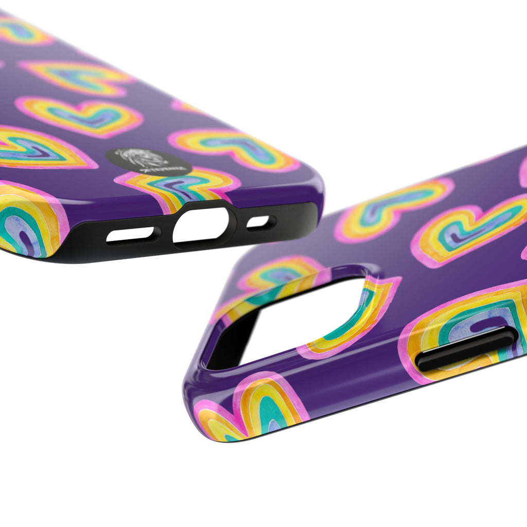 Rainbow Heart Tough Phone Case (For iPhone, Galaxy & More) - Purple