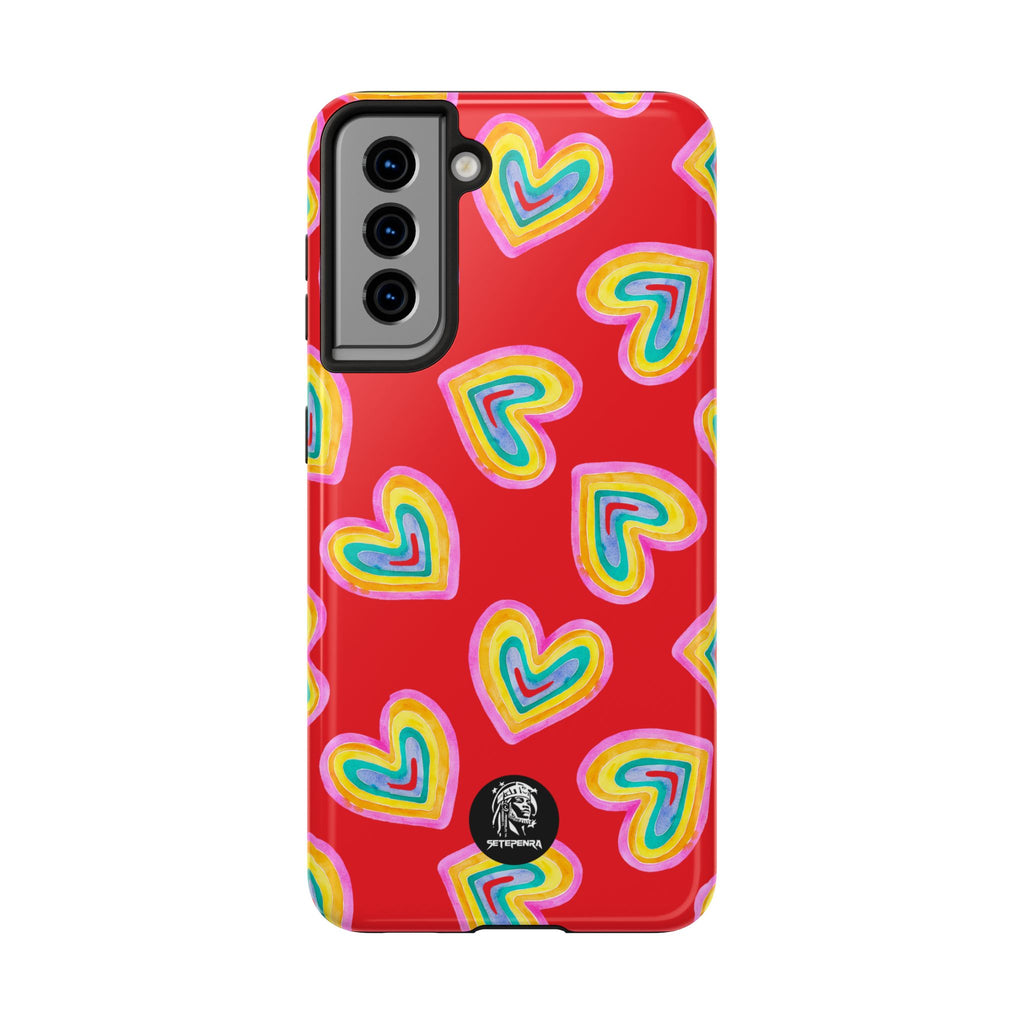 Rainbow Heart Tough Phone Case (For iPhone, Galaxy & More) - Red