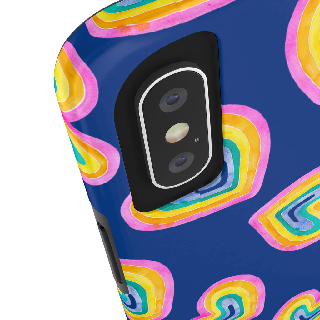 Rainbow Heart Tough Phone Case (For iPhone, Galaxy & More) - Dark Blue
