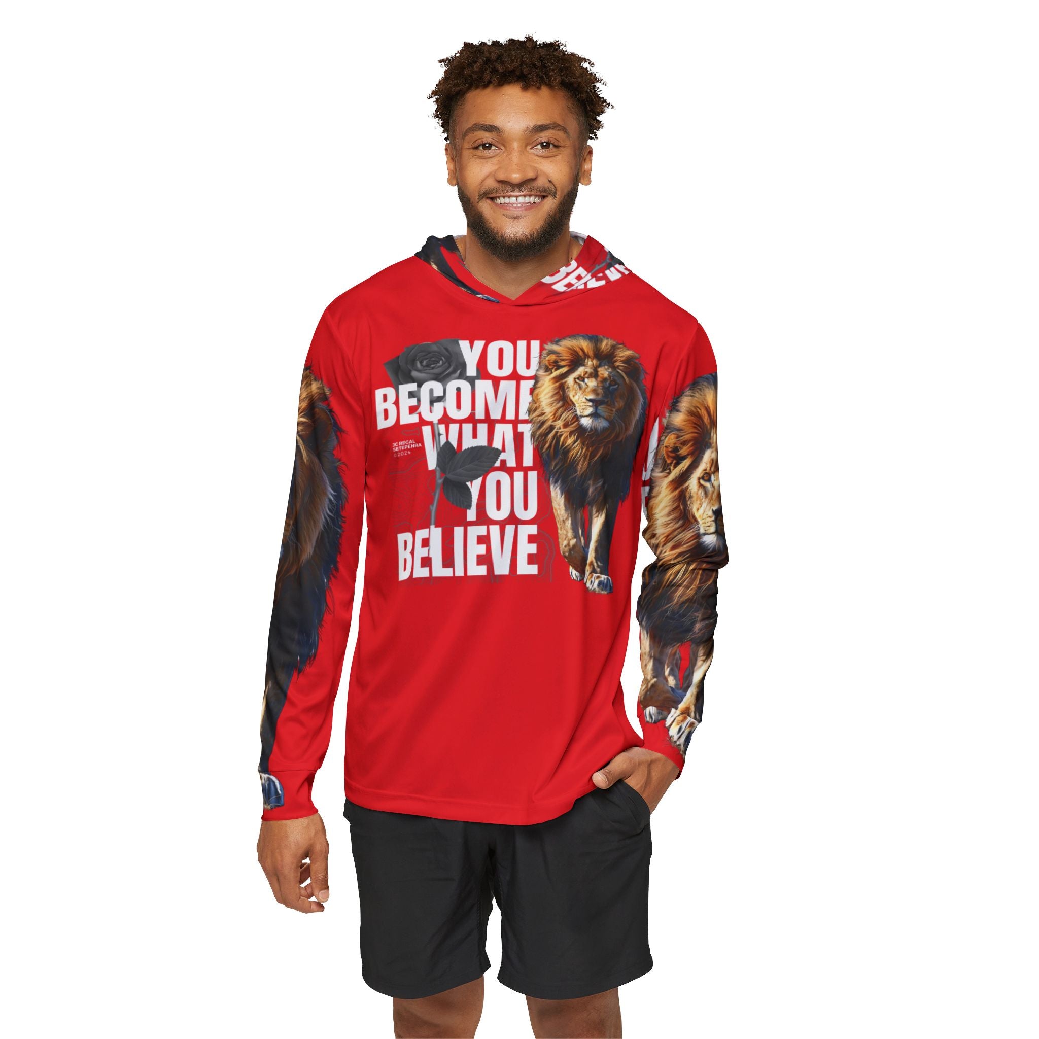 You Become What You Believe Men's Sports Warmup Hoodie (Red) SETEPENRA All Over Prints.